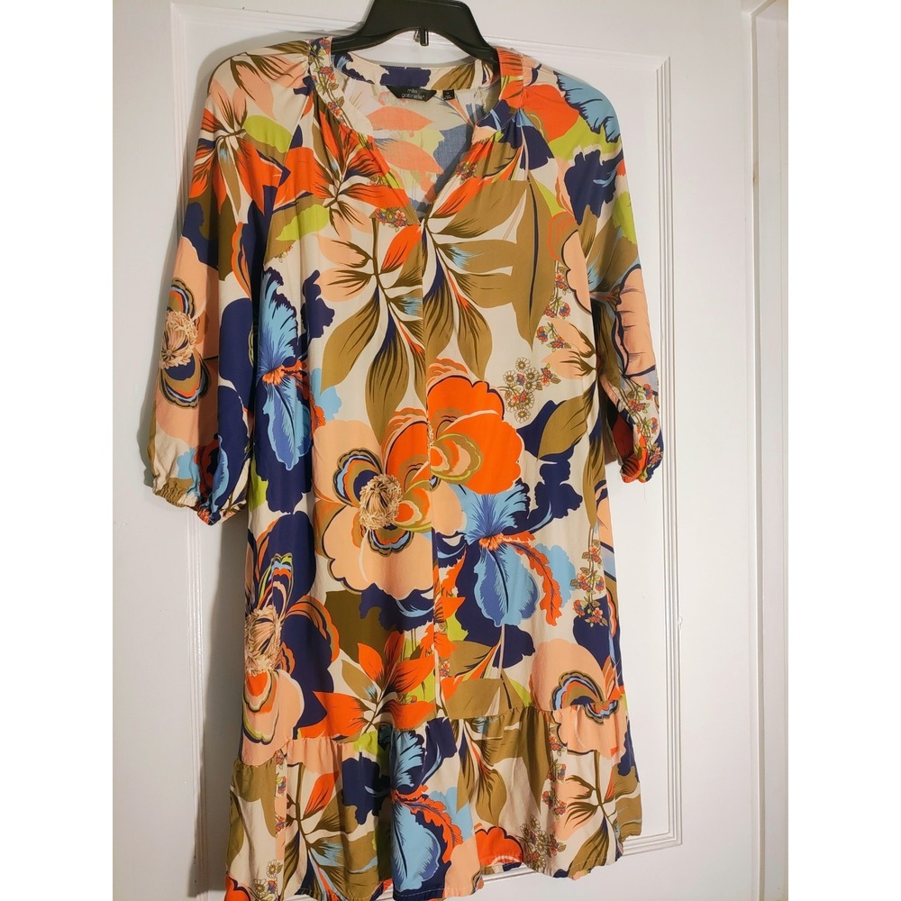 Mlle Gabrielle Dress 1X Floral Boho Tunic Shift 3/4 Sleeve Rayon Colorful